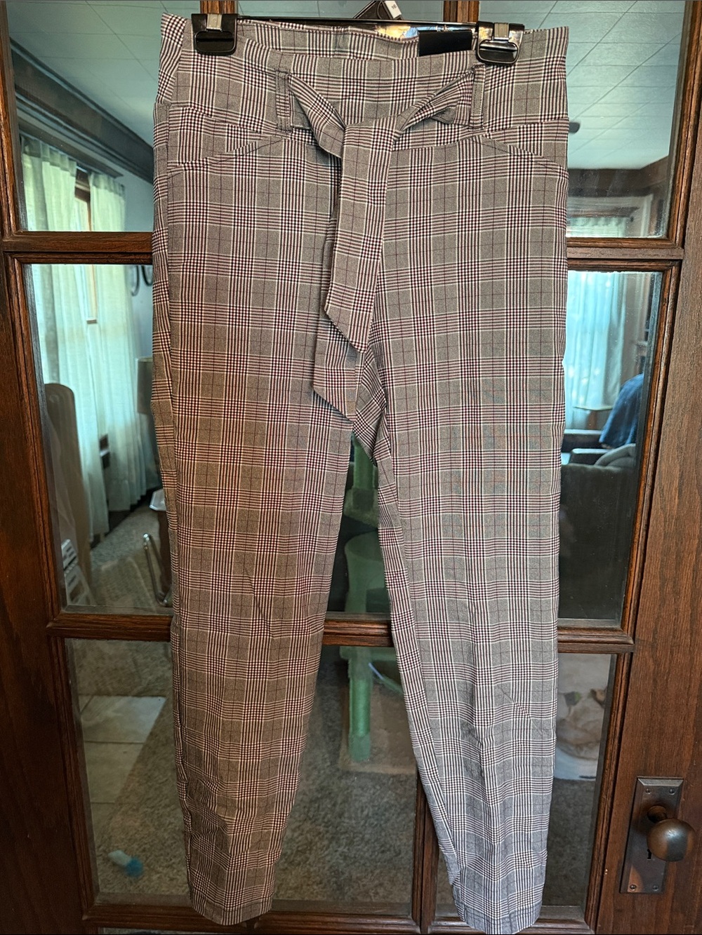 Soho Apparel Ltd Grey Glen Plaid Paperbag Waist Tapered Pants New Women's Medium